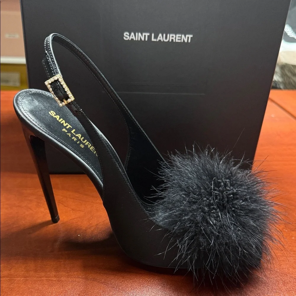 Saint Laurent Black Feathered Heels - Picture 8 of 11